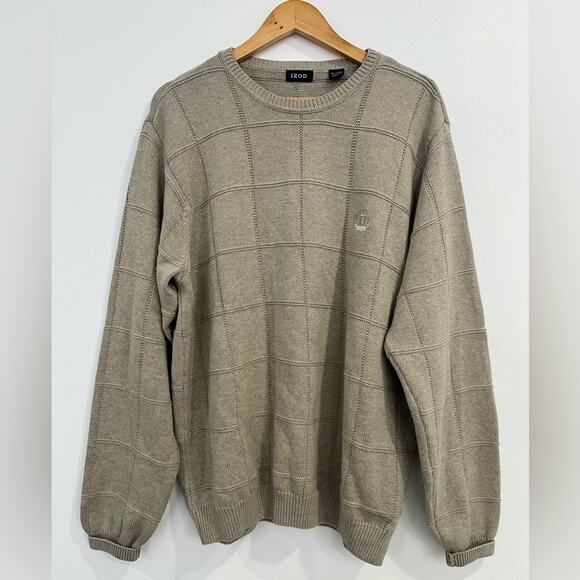 IZOD Vintage Cotton Crew Neck Square Knit Dad Sweater Large Oversized - Picture 1 of 6